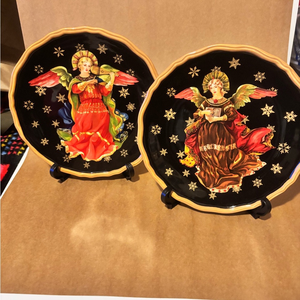 Certified International Festive Angels Plates. Lot of 2.